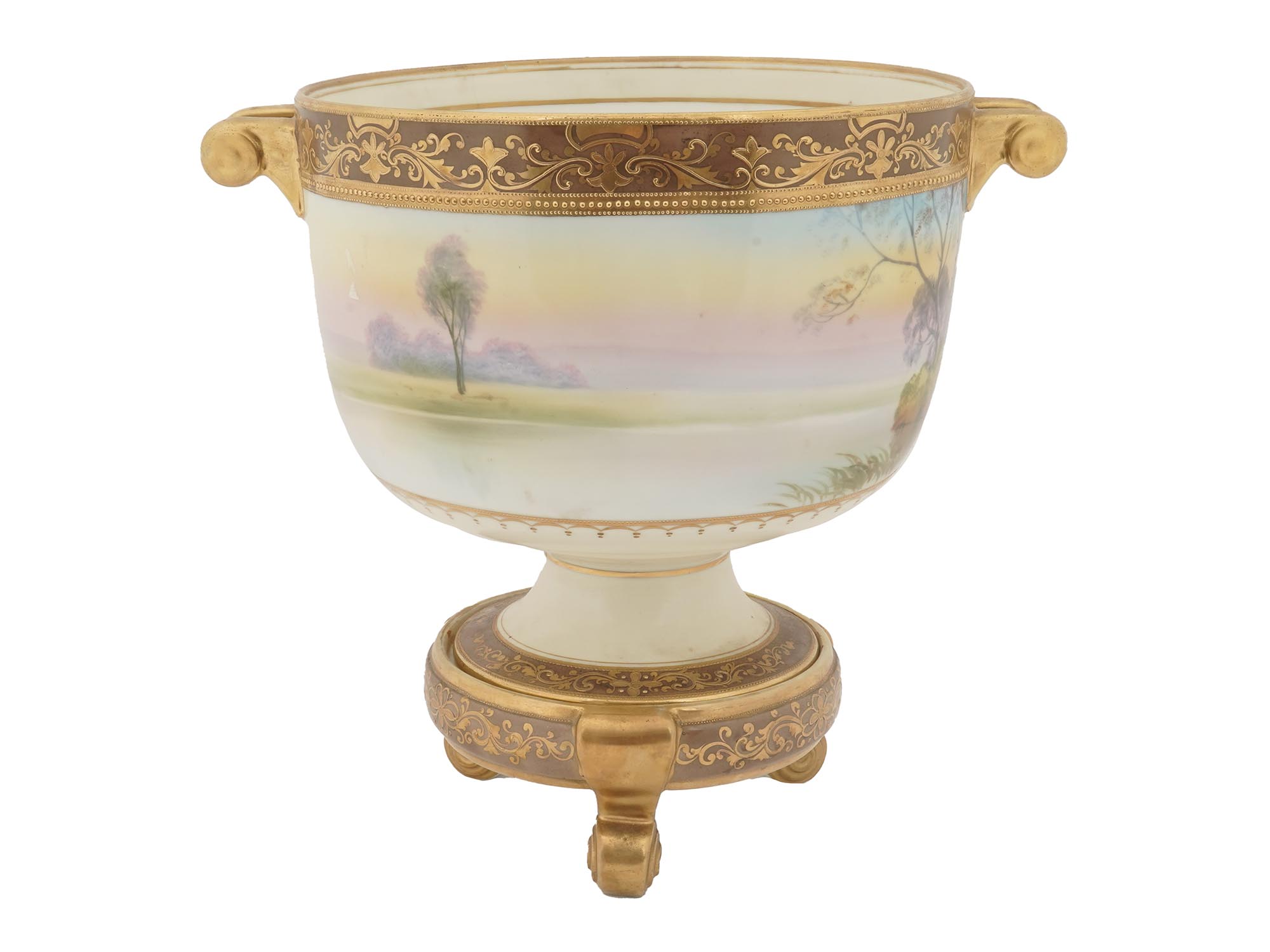 NIPPON WARE GILT PORCELAIN FLOWER POT WITH STAND PIC-3